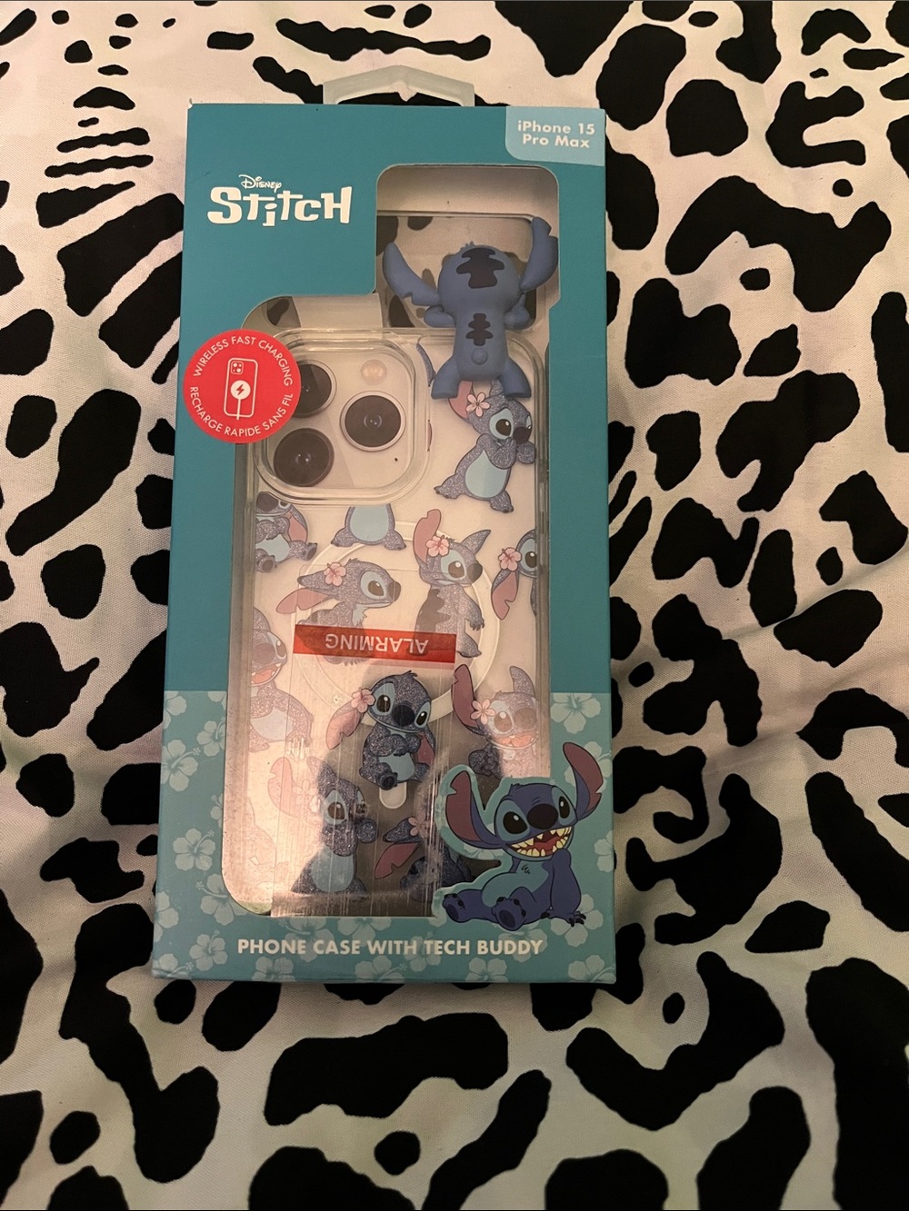 Disney Stitch Clear Phone Case with Blue Stitch Tech Buddy for iPhone 15 Pro Max